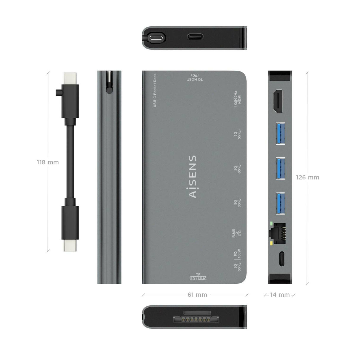 USB-keskitin Aisens ASUC-8P015-GR Harmaa (1 osaa)